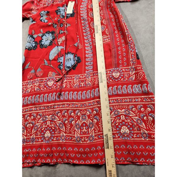 Anthropologie Vanessa Virginia Dress Size 0 Red Boho 100% Silk Isabelle Floral - Picture 9 of 12